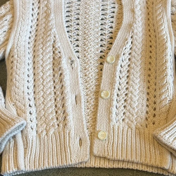 A.L.C. Cream Chunky Cable Knit 100% Merino Wool Cardigan Size XS - Picture 4 of 10